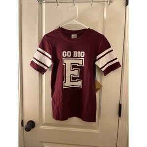 School House "Go Big E" Jersey Style T-Shirt Women's Juniors Size S Maroon White